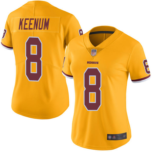 Washington Redskins Limited Gold Women Case Keenum Jersey NFL Football #8 Rush Vapor Untouchable->washington redskins->NFL Jersey